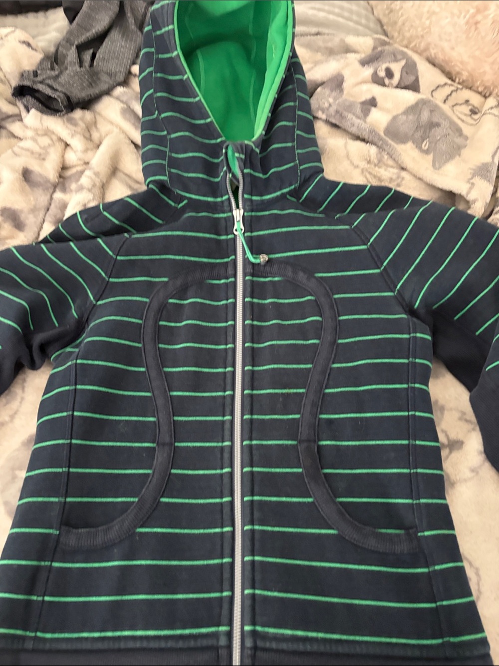 lululemon athletica Navy Jacket with Green Stripes and Hood
